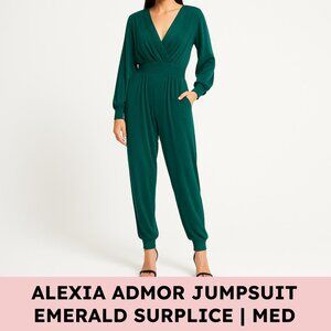 Alexia Admor Emerald Green Surplice Jumpsuit Jewel Tone Draped Holiday Party Dis